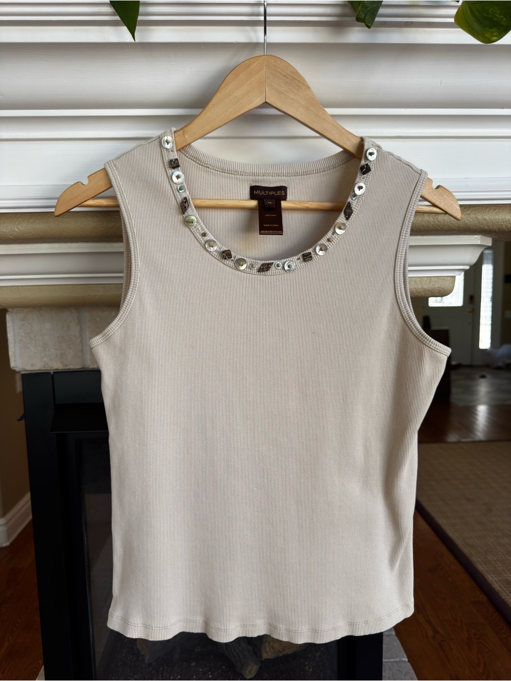 Multiples Beige Tank Top with Sequin Trim